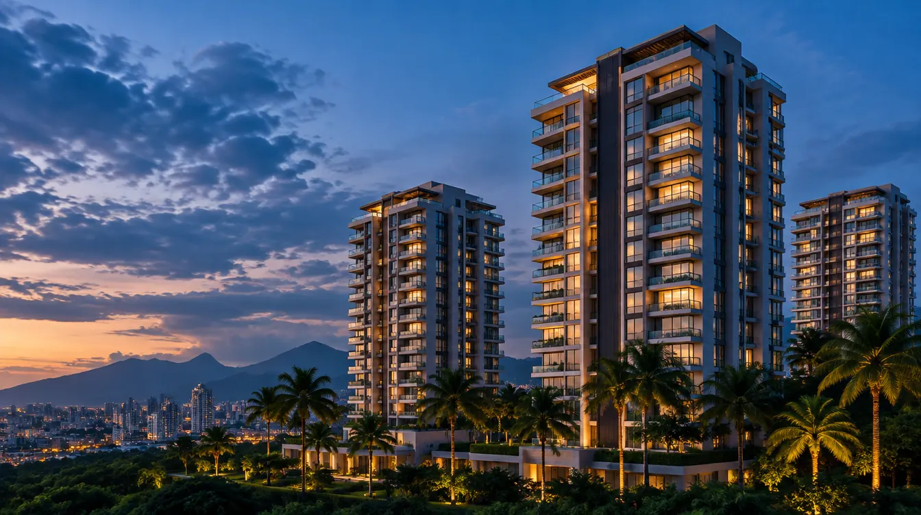 Torres residenciales al atardecer